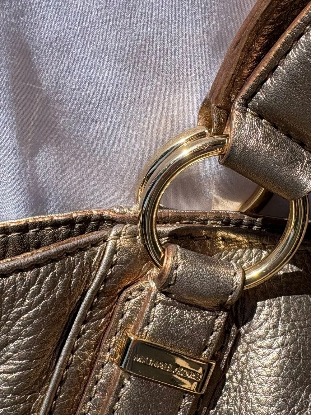 Authentic Michael Kors Layton Metallic Gold Pebbled Leather Shoulder Bag w/ Dust - Picture 8 of 13